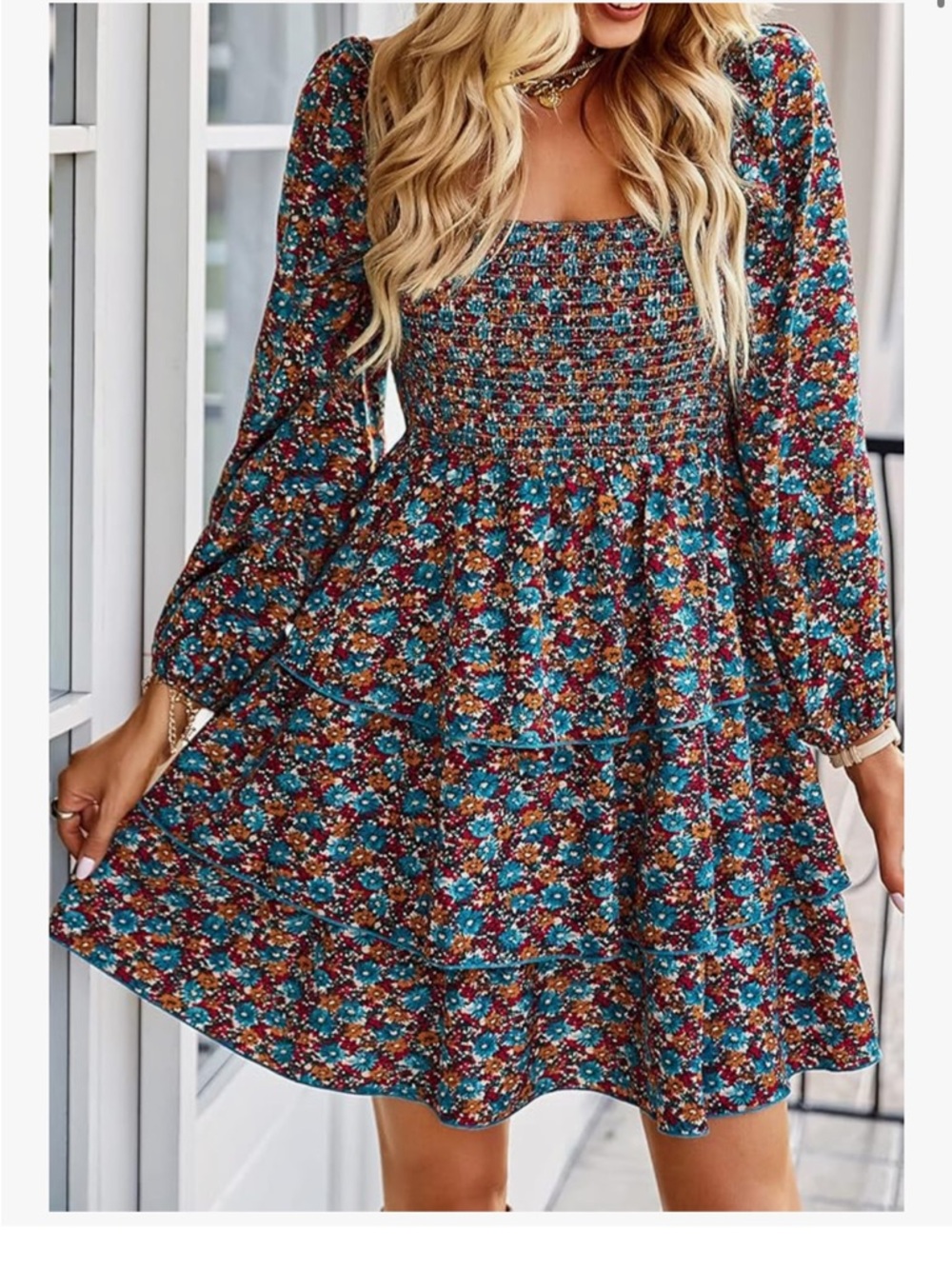 Floral Long-Sleeve Mini Dress